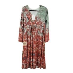 Womens medium midi dress v neck long sleeve boutique abstract fall medallion